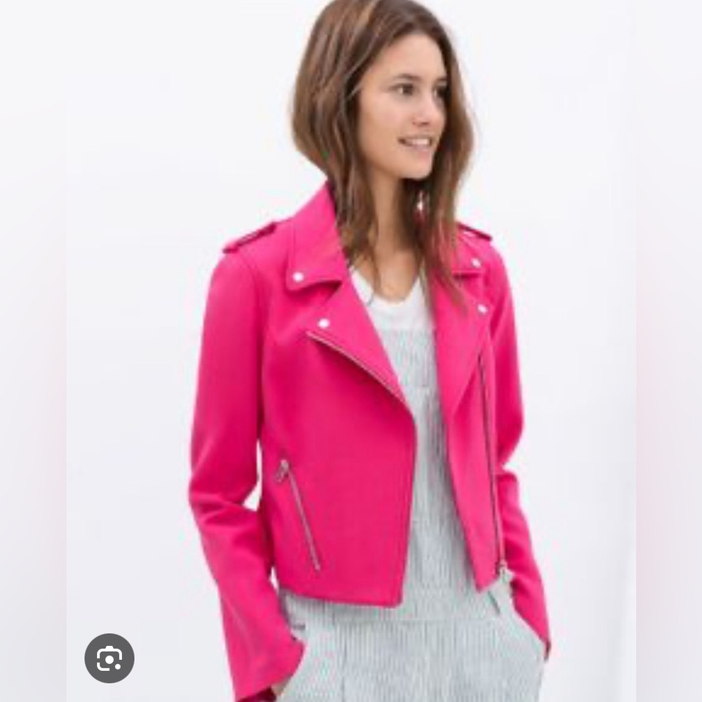 Zara Trafaluc hot pink moto jacket